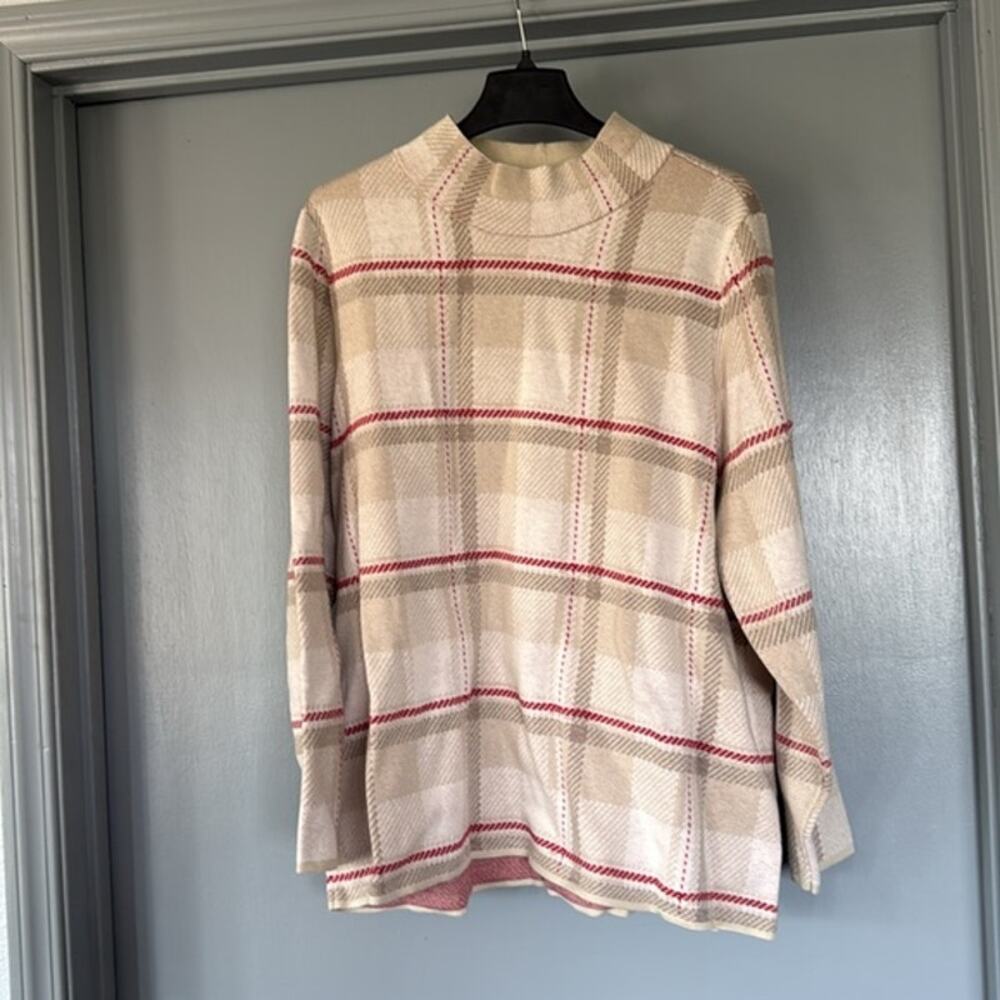 Lands End Women's Windowpane Plaid Turtle Neck Sweater Long Sleeves sz 2X